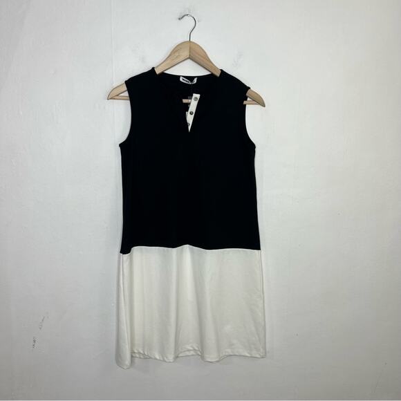 NWT Marie Hell Black White Tunic Shift Mini Mod Retro Dress Sustainable Small - Picture 1 of 12